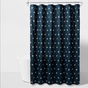 NWT threshold flower dot  blue shower curtain floral cotton 72”x72”